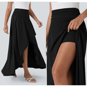 Nwt Halara Breezeful High Waisted 2-in-1 Flowy Maxi Skirt Skort Black Small